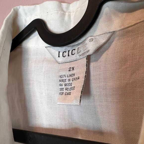 Icecle 100% linen white with appliqués button down - Picture 4 of 5